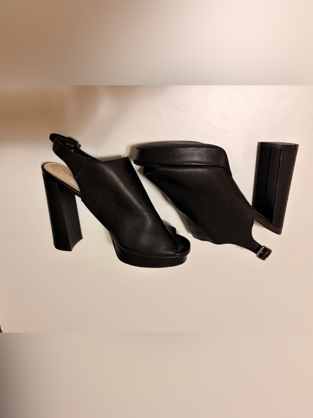 Jeffrey Campbell Black Peep-Toe Block Heel Slingback